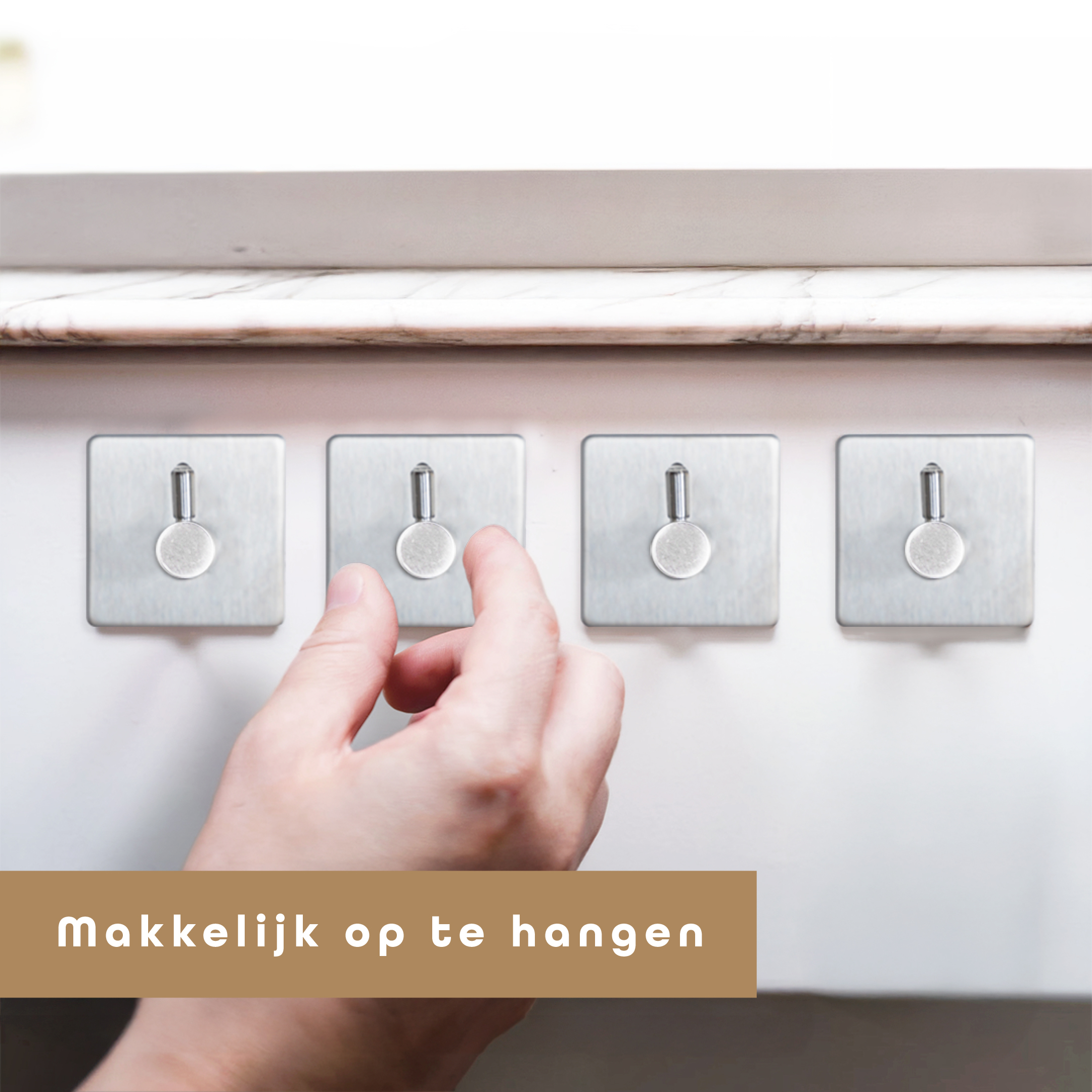 Handdoekhaakjes zelfklevende set van 4 zilver - Afbeelding 3